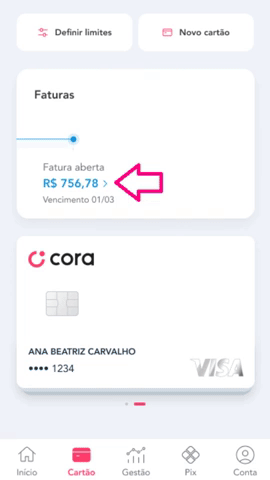 GIF animado de como pagar fatura do cartão de crédito.